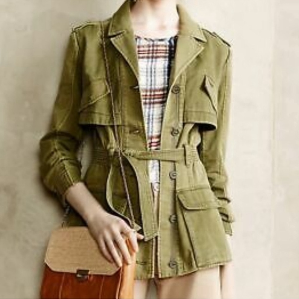 HEI HEI | ANTHROPOLOGIE Military Style Ruffled Trench Jacket XSP - Picture 1 of 12